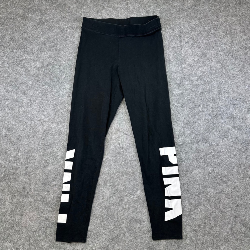 PINK Victoria's Secret Leggings Women Medium Black Logo Yoga Athletic Pants